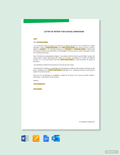 letter of intent for school admission template