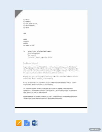 letter of intent to purchase land template