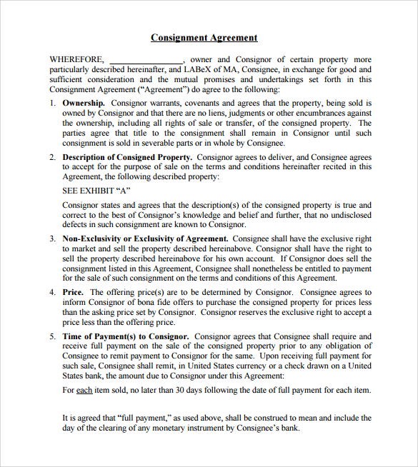 consignment agreement contract