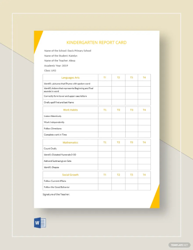 kindergarten report card template