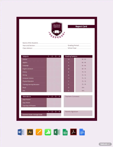 simple high school report card template