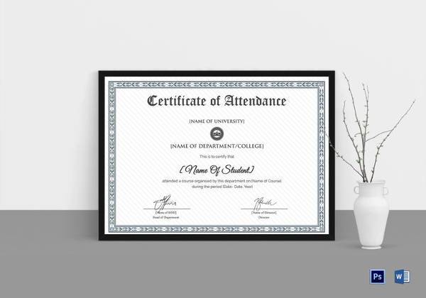 college students attendance certificate template
