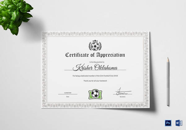 women football appreciation certificate template