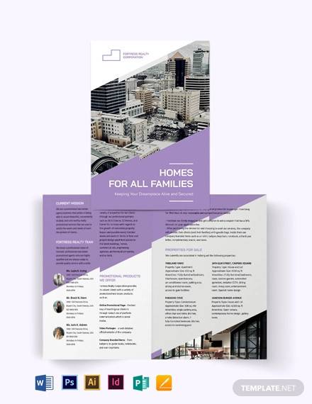 real estate agent agency promotional bi fold brochure template
