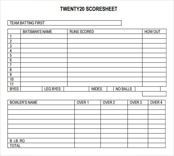 free cricket score sheet
