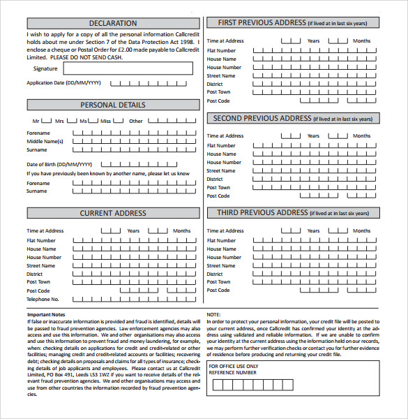 free download credit form application