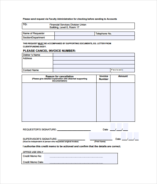 request for credit memo