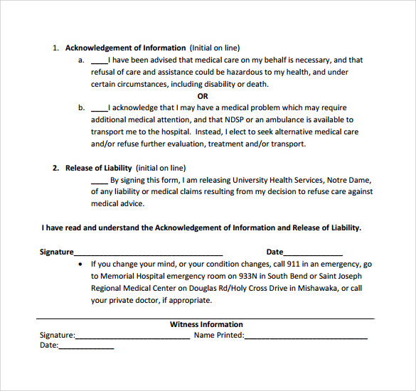 simple of against medical advice form