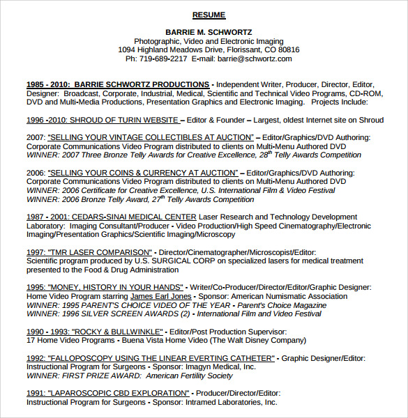 photographer resume sample