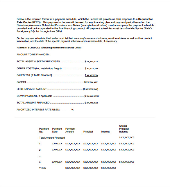 payment schedule template format