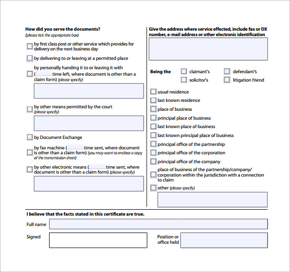 certificate of service example