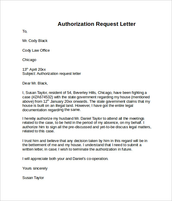 sample letter of authorization format