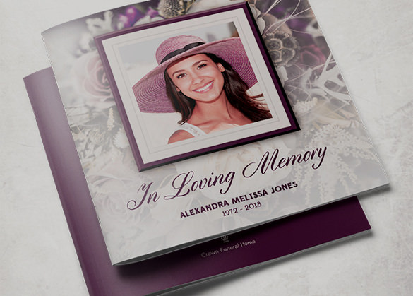 purple rose funeral program brochure template