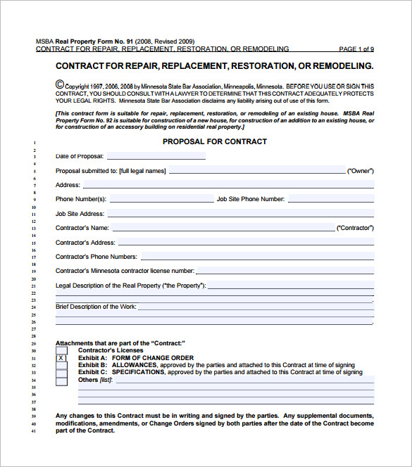 simple home remodeling contract template