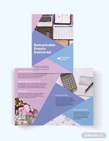 event planning bi fold brochure template