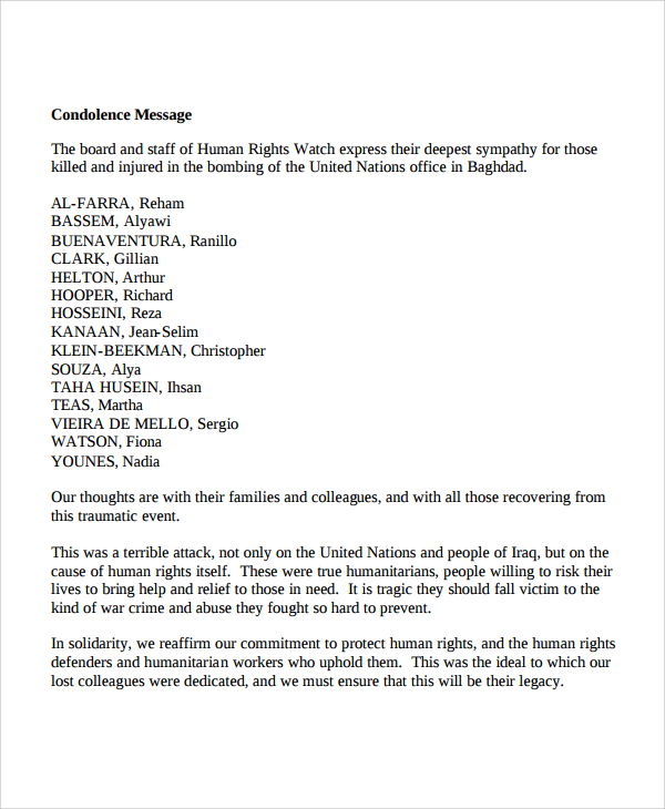formal condolence messages