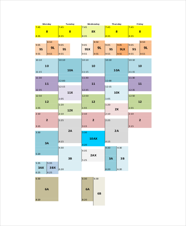 new class schedule timetable