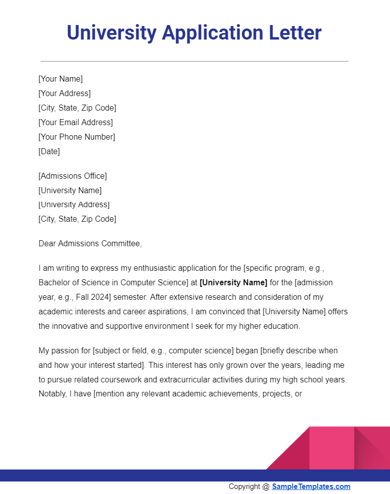 university application letter