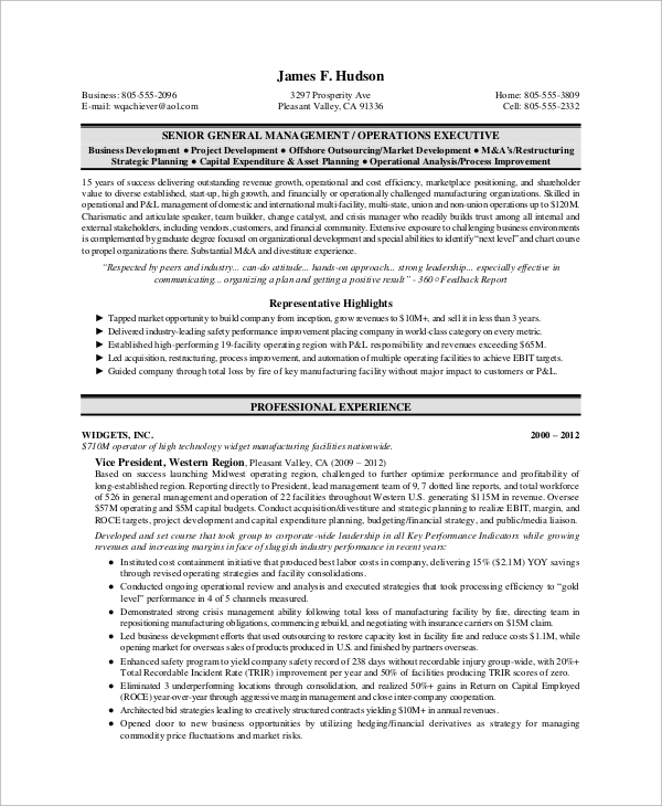 sample general management resume