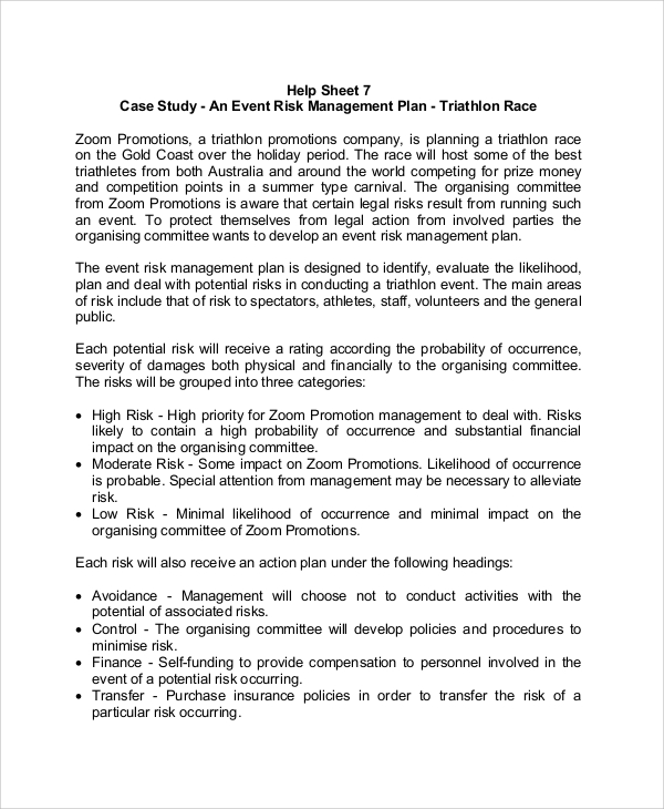 sample event risk management plan