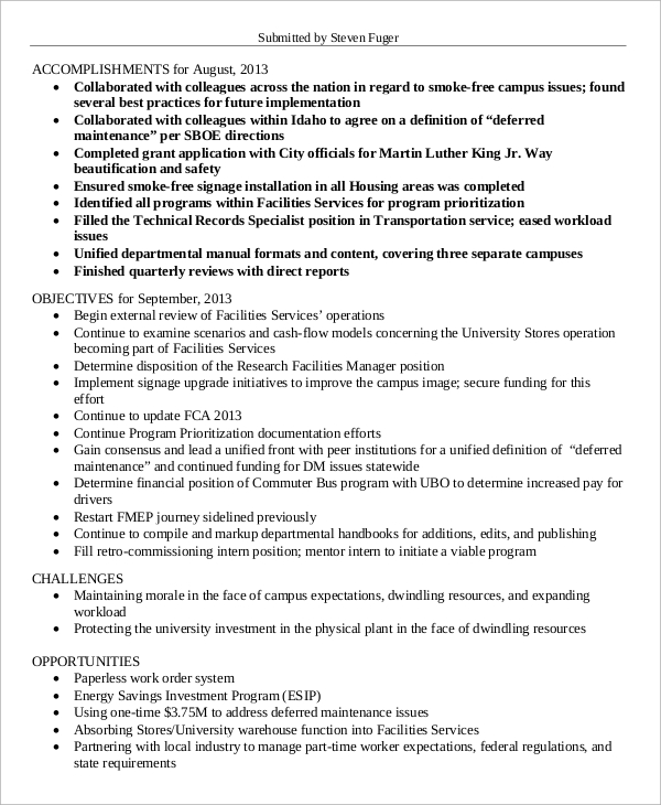 sample monthly report to management