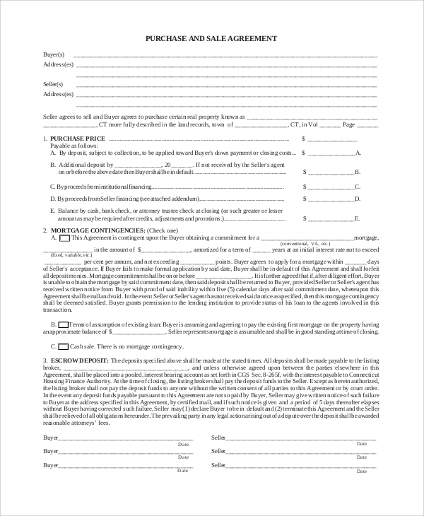 sample purchase and sale agreement