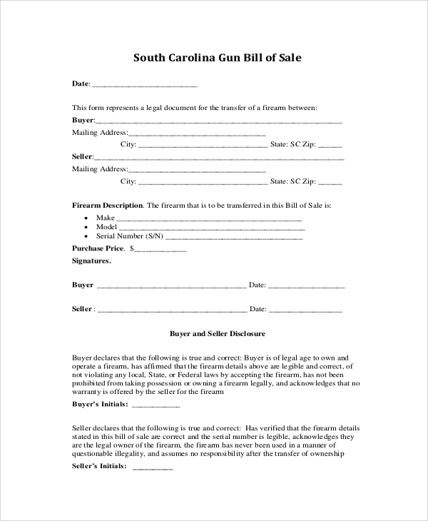 buyer and seller disclosure gun bill of sale