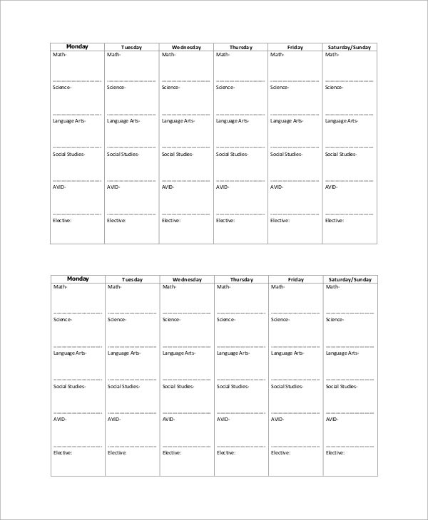 to do list homework calendar sample