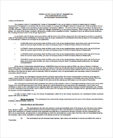 cover letter of transmittal
