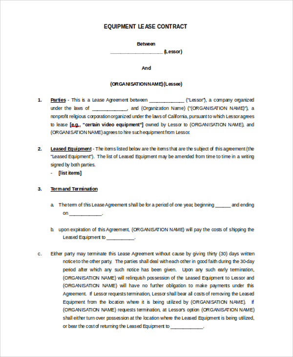 equipment lease contract