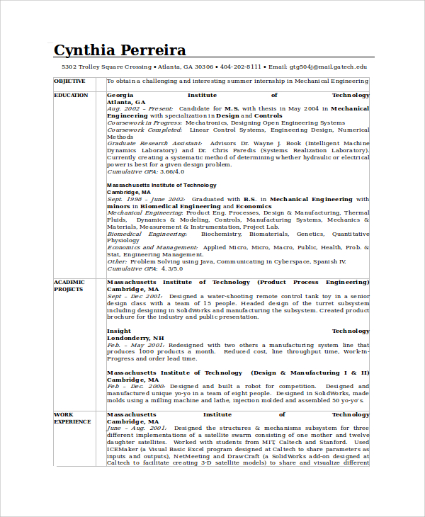 mechanical design engineer resume