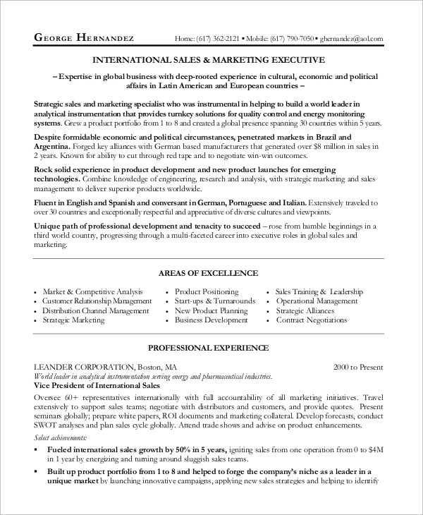 marketing and sales manager resume