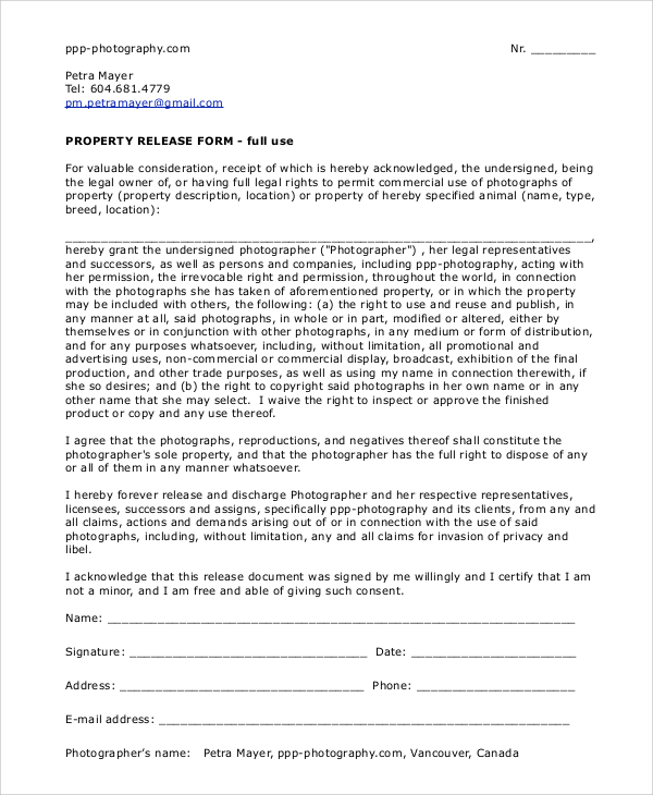 property release form photography