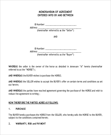 horse sale agreement