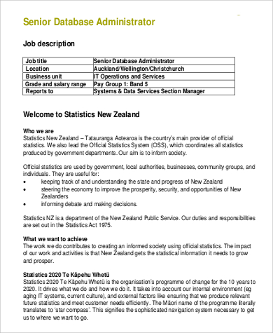 senior database administrator job description