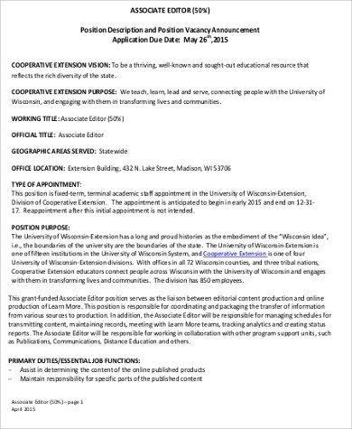 associate editor position description
