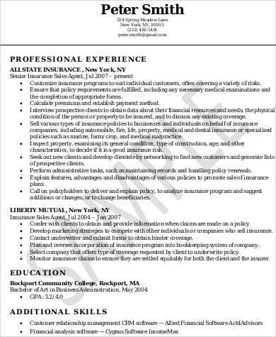 insurance agent skills resume pdf