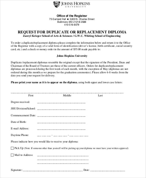 duplicate diploma order form pdf