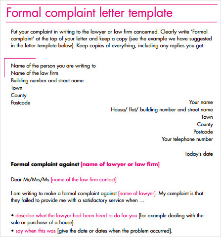 addressing a formal complaint letter