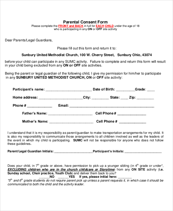 medical parental release form pdf