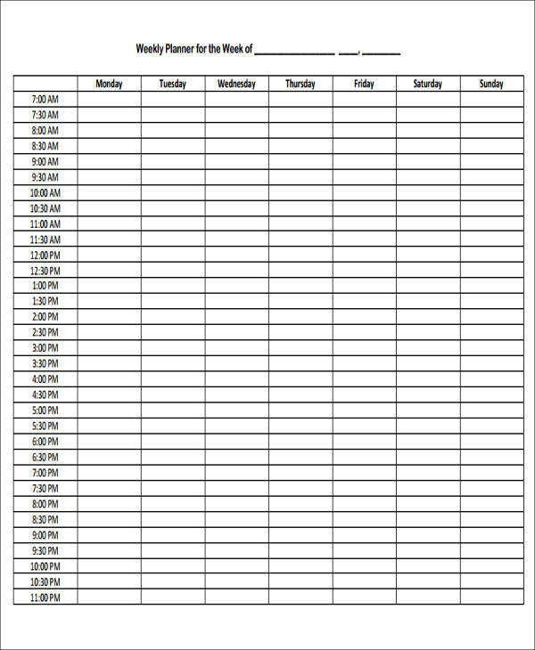 day week planner sample