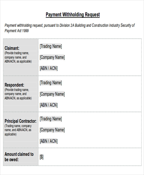 payment withholding request form
