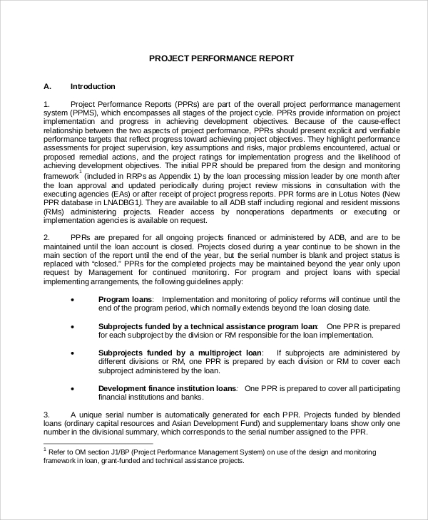 project performance report example