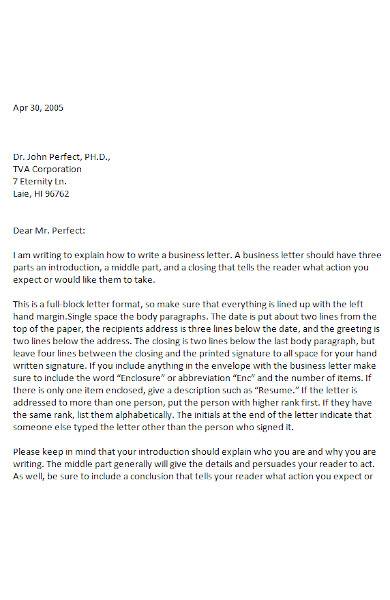 business letter sample in ms word