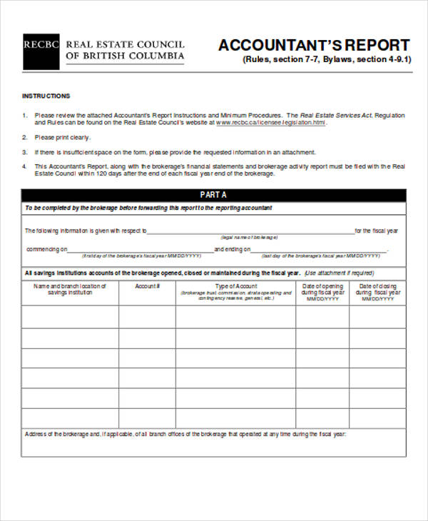 financial accounting report form