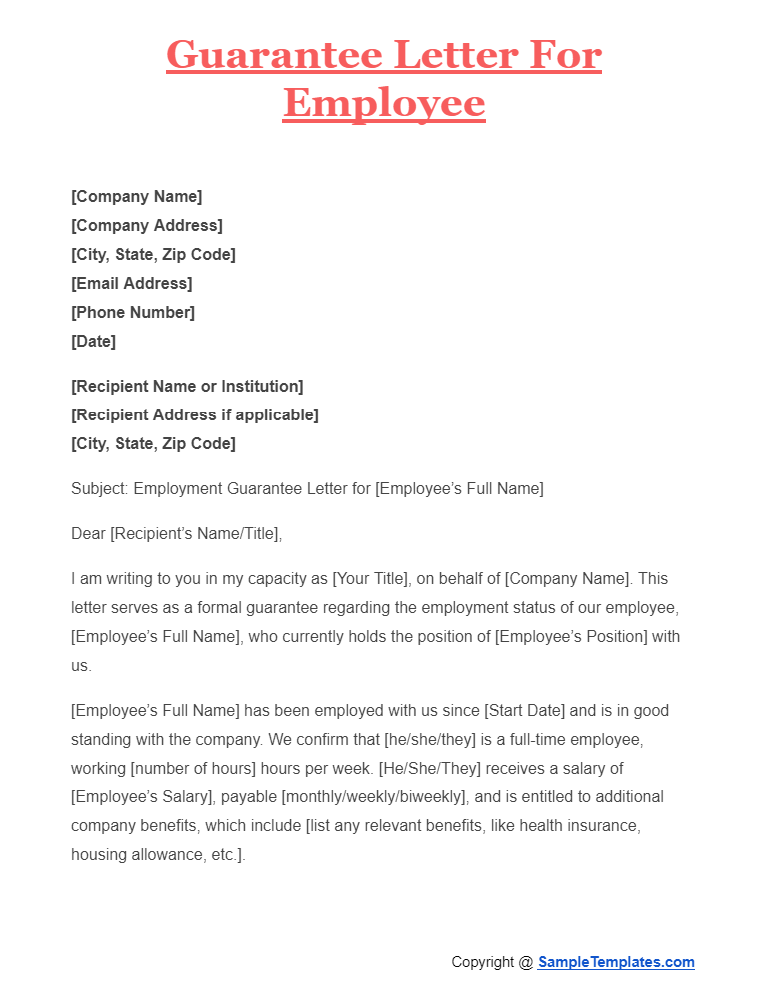 guarantee letter for employee