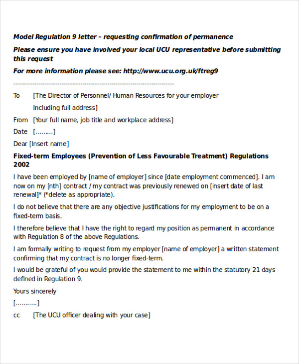 job permanent request letter