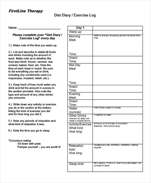 daily exercise and diet log1