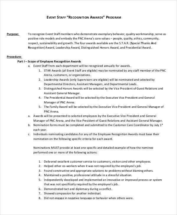 event staff recognition awards program