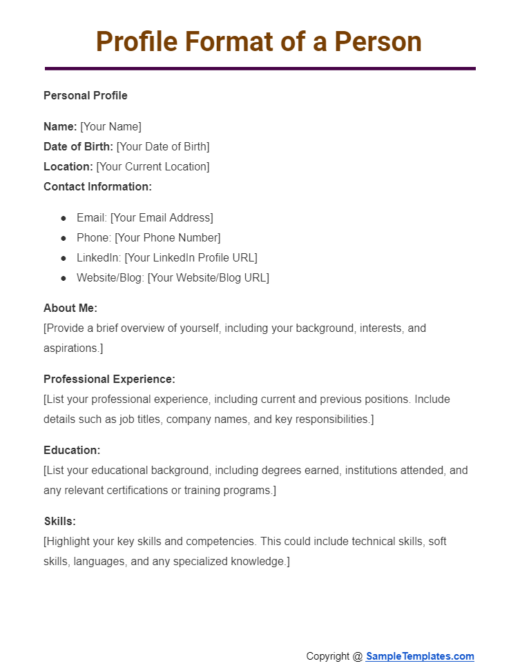 profile format of a person